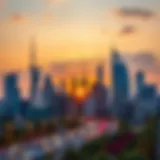 Stunning skyline of Alma Dubai at sunset