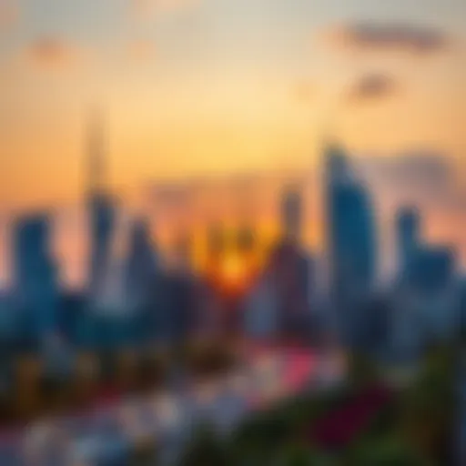 Stunning skyline of Alma Dubai at sunset