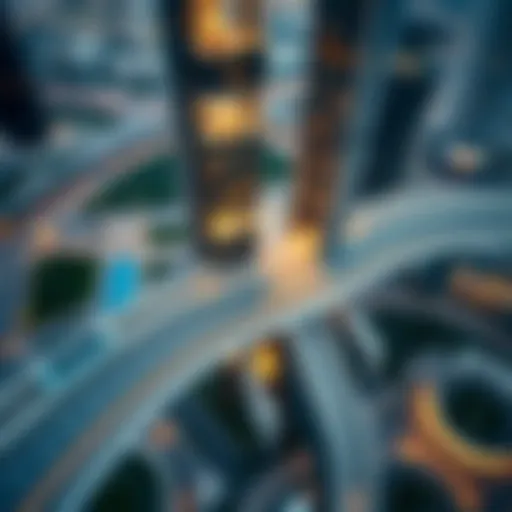 Aerial view of Clover Bay Tower with Business Bay Metro in the background