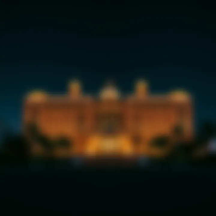 An enchanting view of the Emirates Palace lit up at night