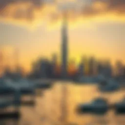 Stunning skyline view of Dubai Creek Harbour at sunset