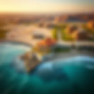 Aerial view highlighting the natural surroundings and landscape of Hudariyat Beach