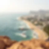A panoramic view of Hudariyat Beach showcasing its stunning coastline