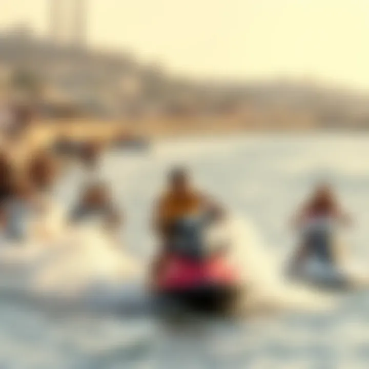 Visitors enjoying water sports at Hudariyat Beach