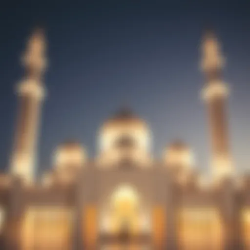 Exterior view of Sheikh Zayed Grand Mosque with majestic domes and minarets
