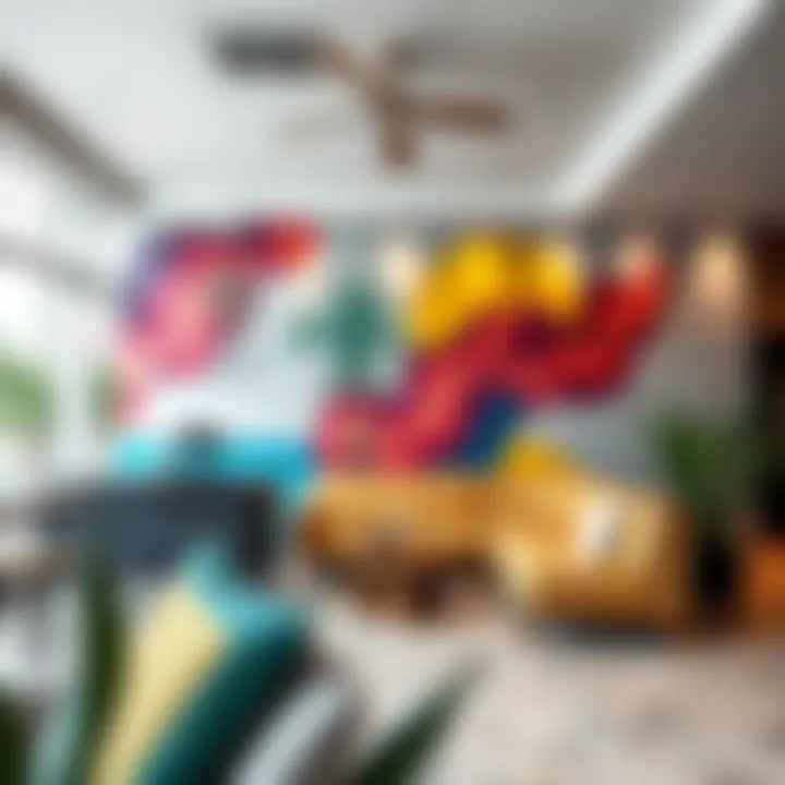 Vibrant commercial space adorned with eye-catching wall art