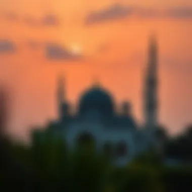 Mosque Serenity at Sunset A serene view of a mosque at sunset during Ramadan